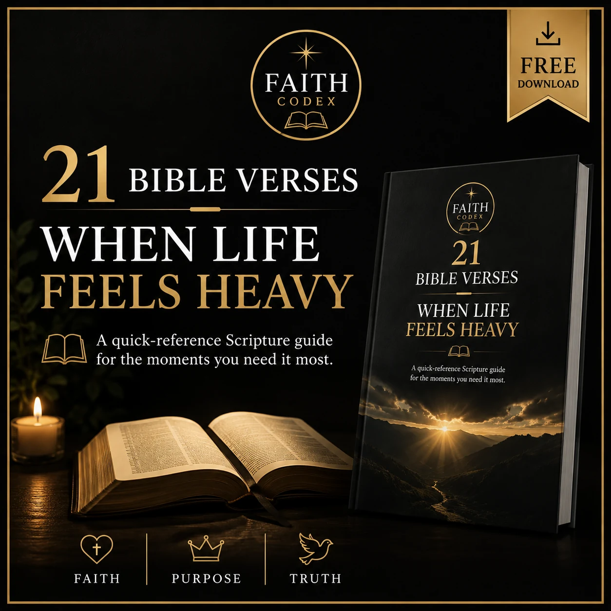 21 Bible Verses When Life Feels Heavy — free Faith Codex guide